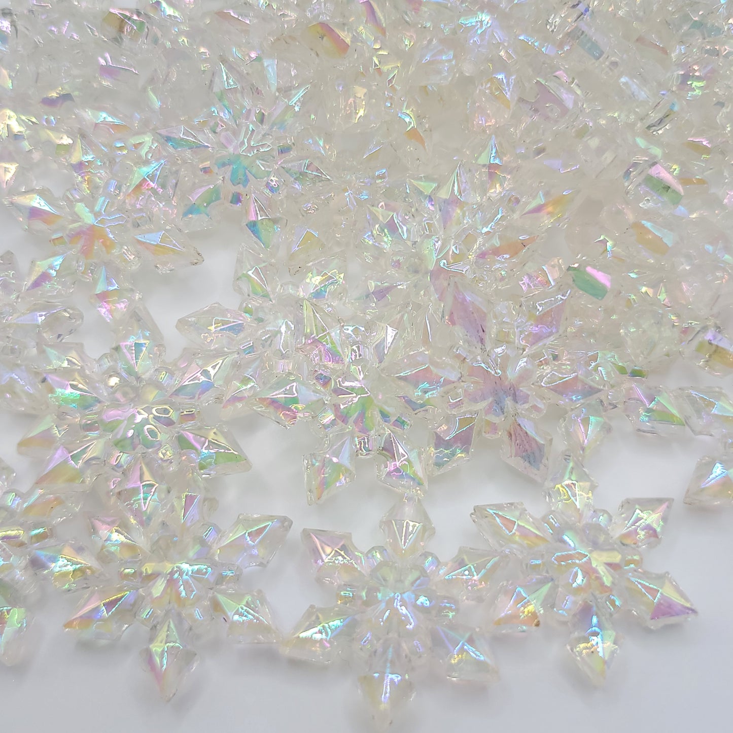 Clear Iridescent snowflake beads, 5 piece