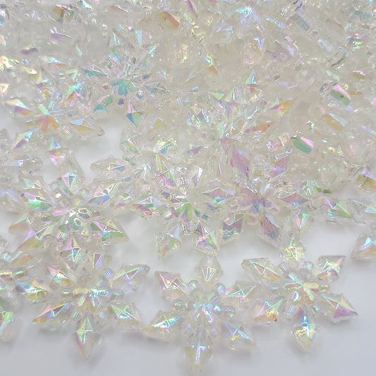 Clear Iridescent snowflake beads, 5 piece