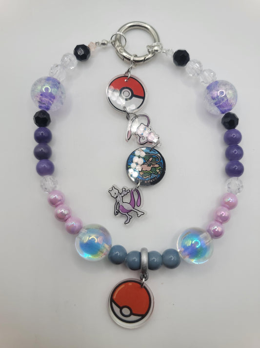 Mew/Mewto Beaded Purse Charm | Poké ball & Character Charms | Kawaii Keychain Accessory