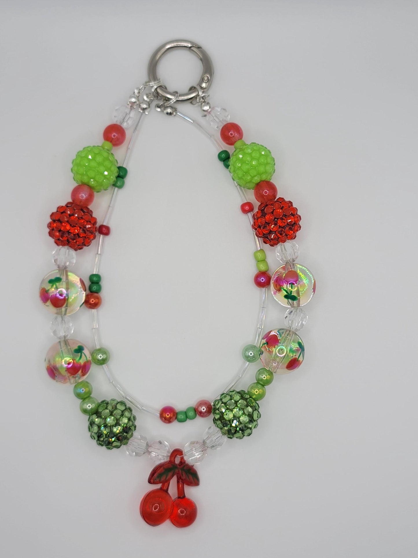 Cherry Beaded Phone Charm: Rhinestone Keychain Purse Accessory