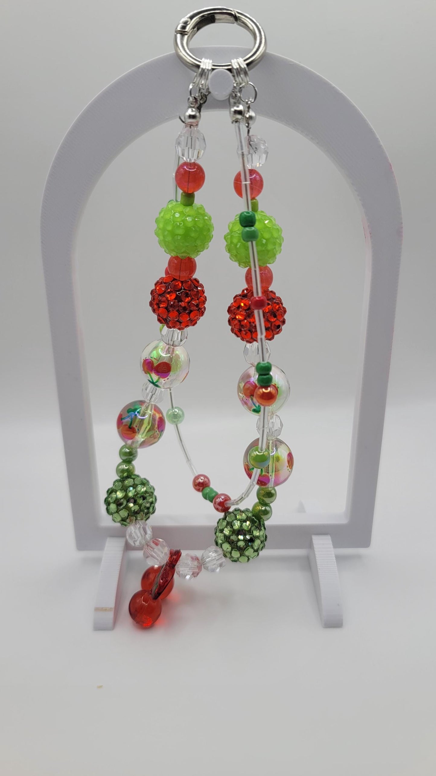 Cherry Beaded Phone Charm: Rhinestone Keychain Purse Accessory