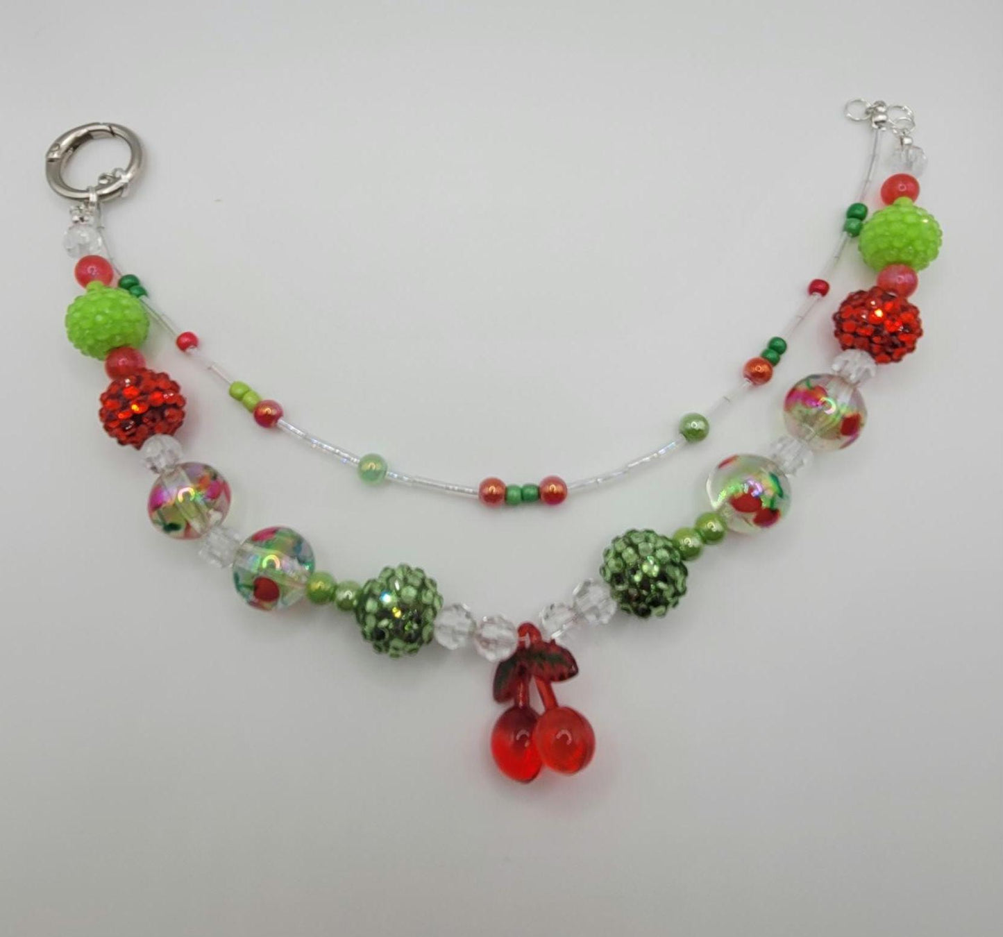Cherry Beaded Phone Charm: Rhinestone Keychain Purse Accessory