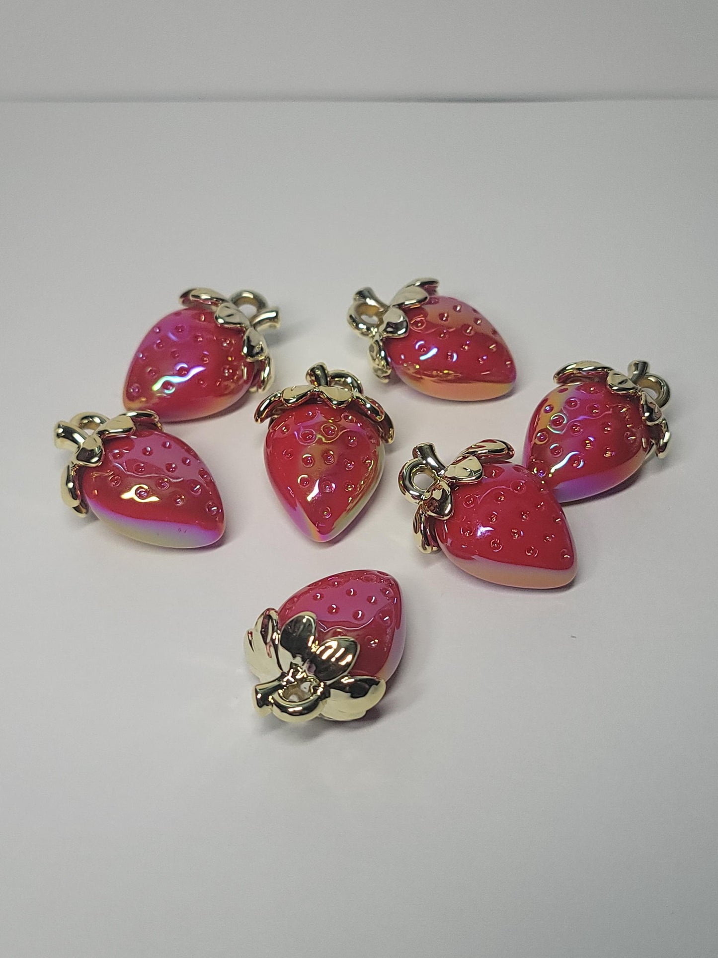 Red Strawberry acrylic pendants,iridescent coating | 5 per order