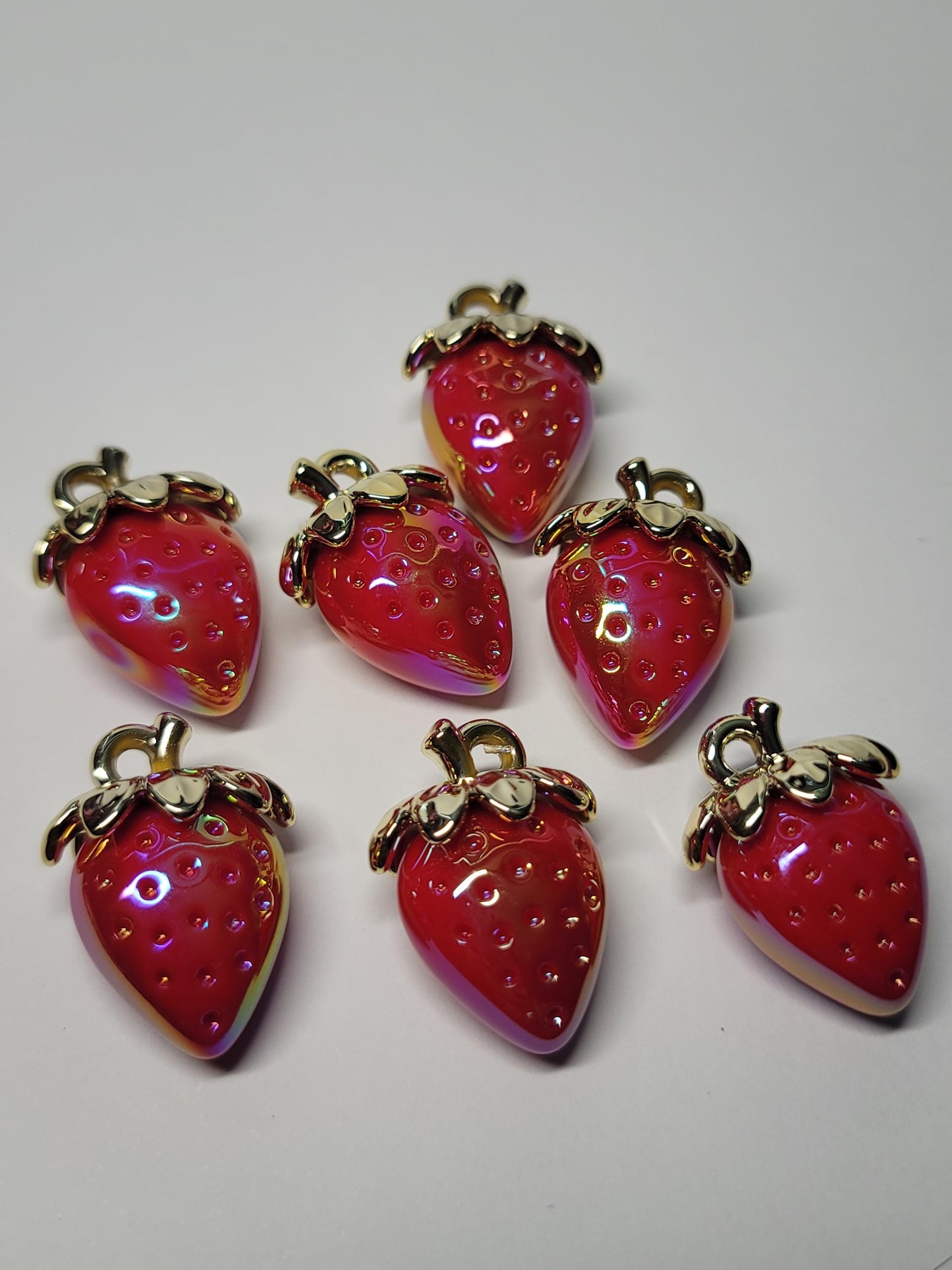 Red Strawberry acrylic pendants,iridescent coating | 5 per order
