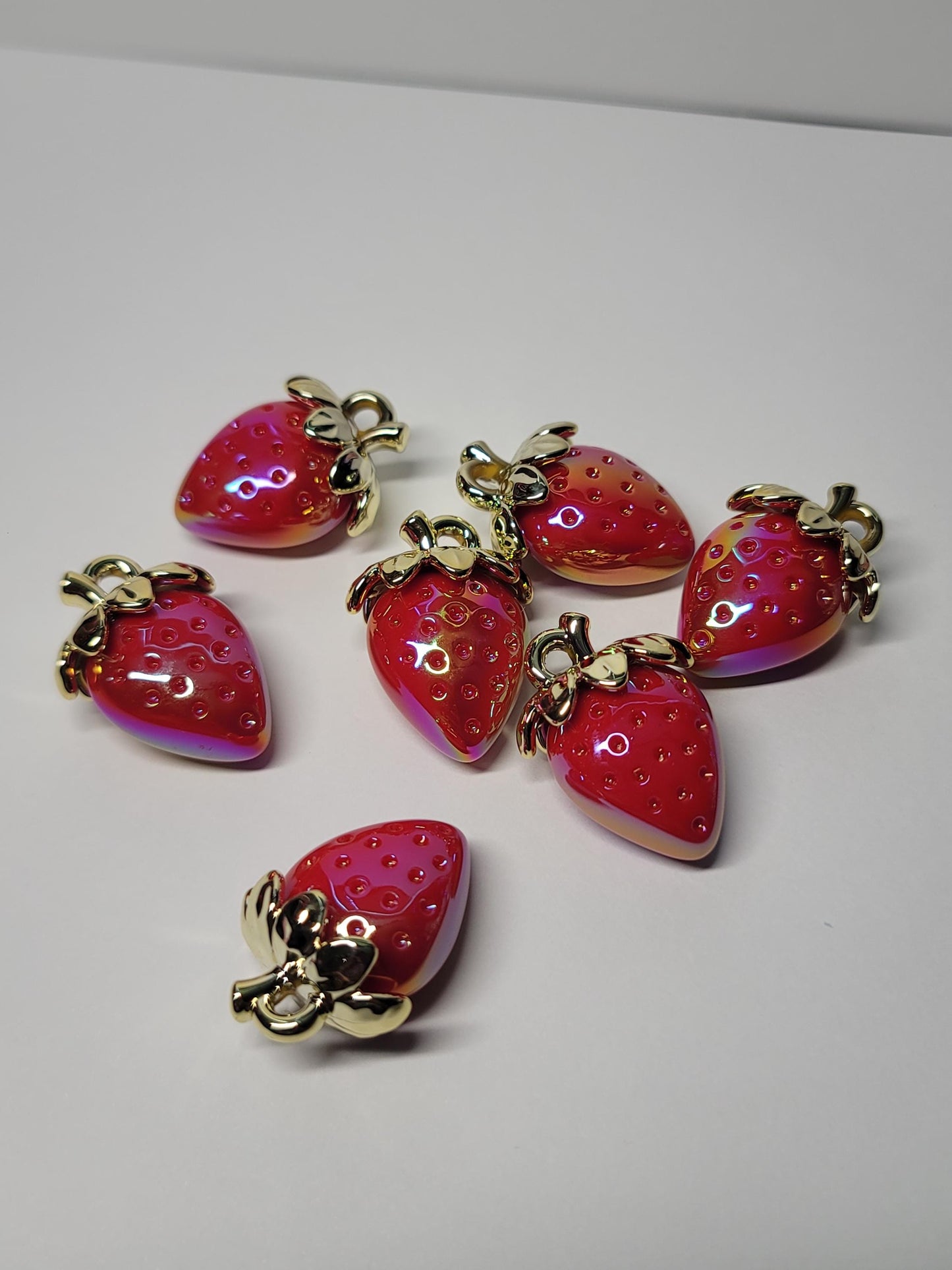 Red Strawberry acrylic pendants,iridescent coating | 5 per order