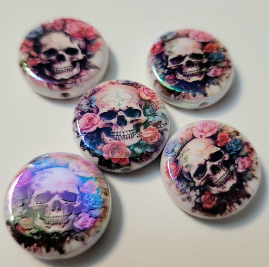Skull floral acrylic Round focal bead