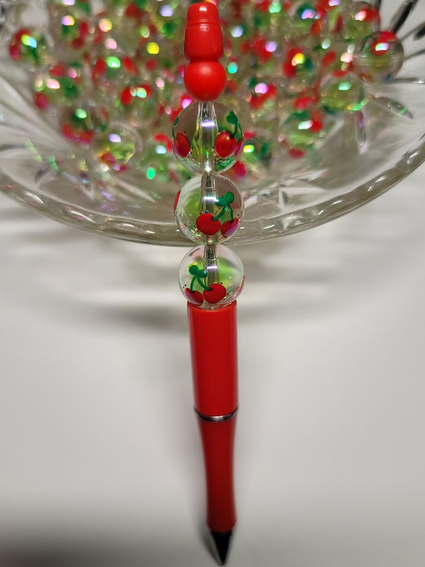 Cherry bubblegum beads,  16mm acrylic transparent with cherry print