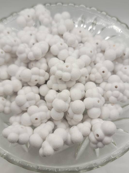Flocked White Cloud Bead: Fluffy Cloud Effect, 1 inch Wide