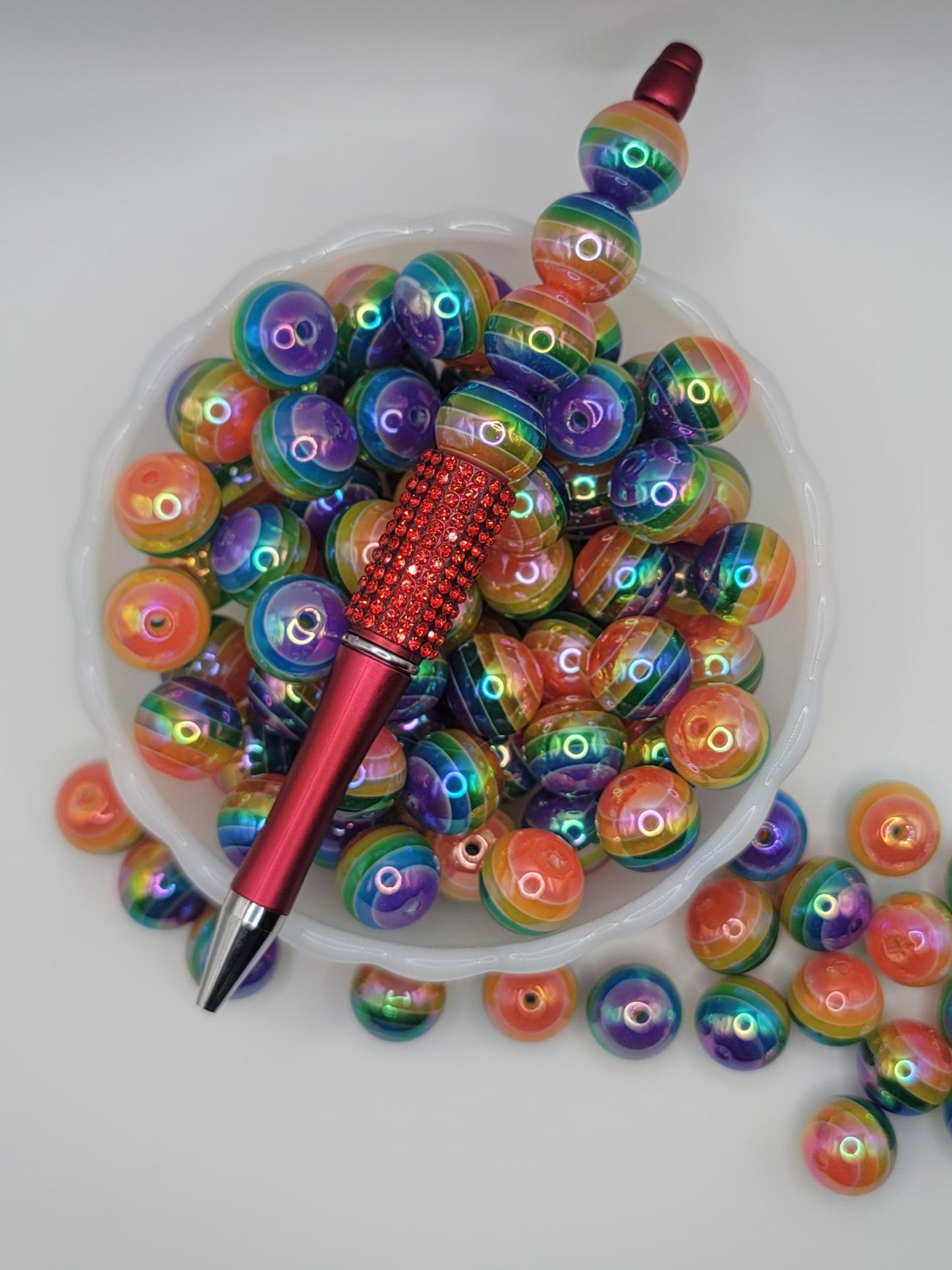 16 MM Rainbow stripe bubblegum  beads,uv coating