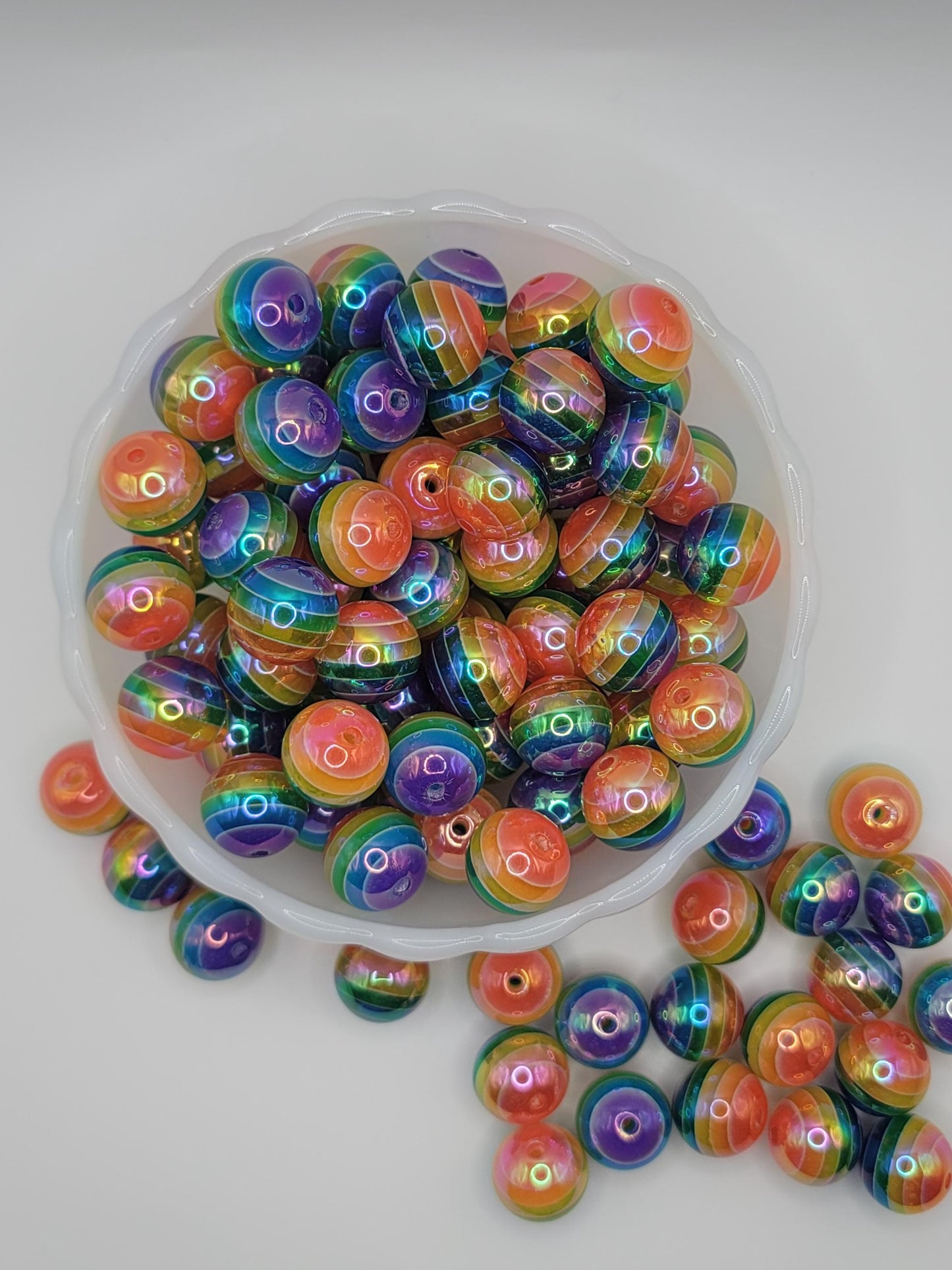 16 MM Rainbow stripe bubblegum  beads,uv coating