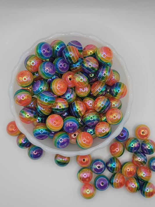 16 MM Rainbow stripe bubblegum  beads,uv coating