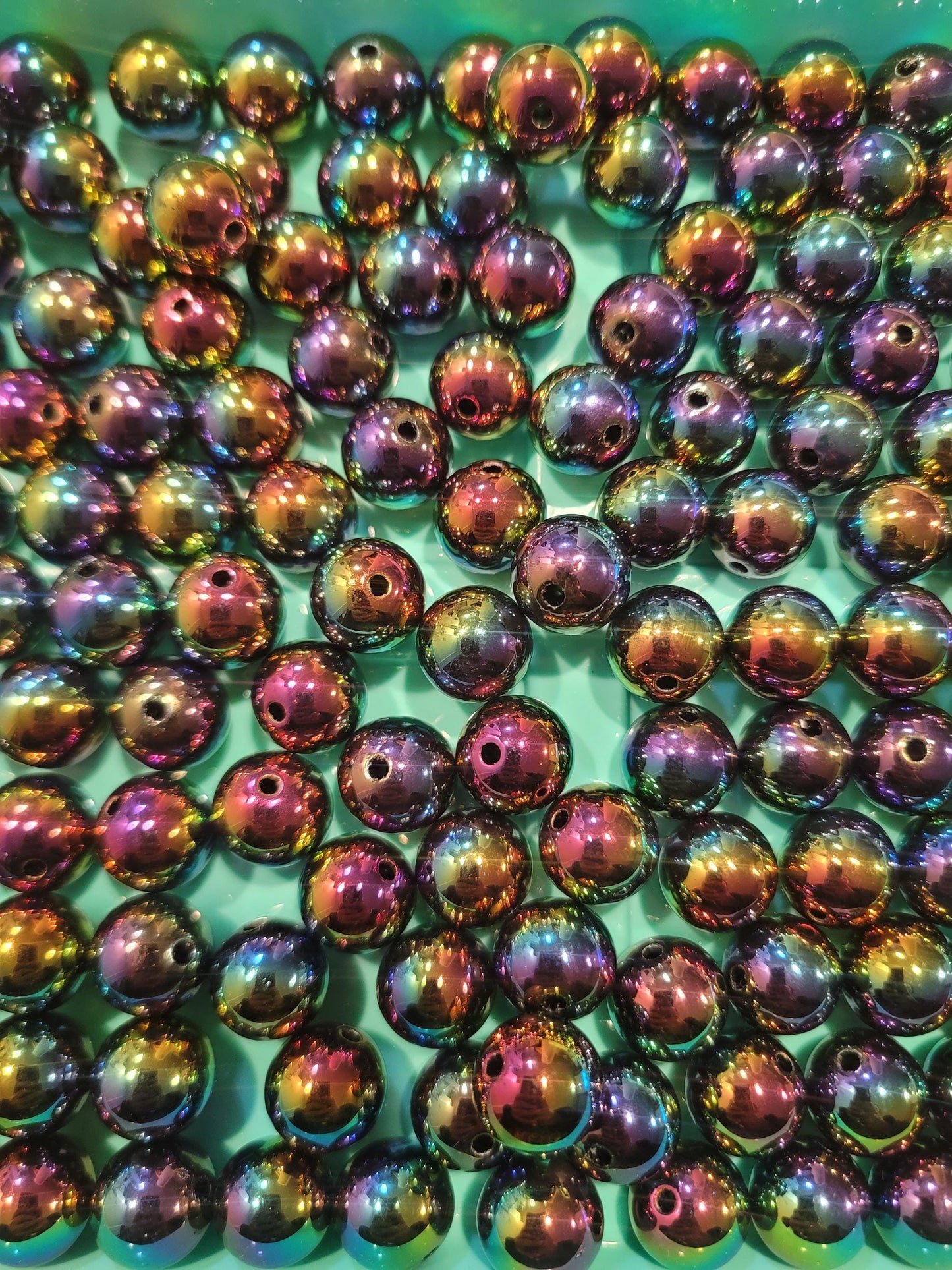 16 MM Black AB iridescent beads, 10 piece