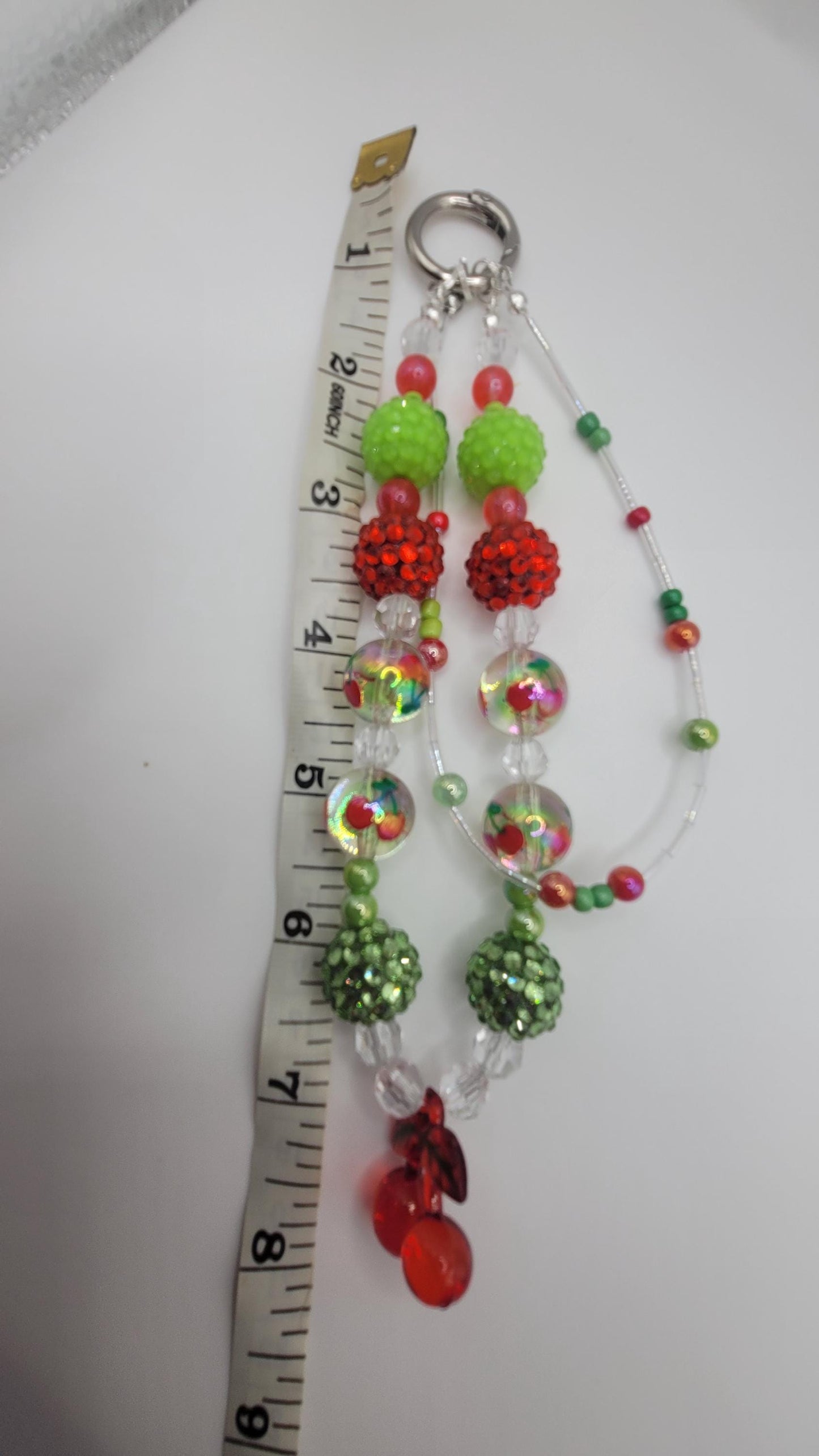 Cherry Beaded Phone Charm: Rhinestone Keychain Purse Accessory