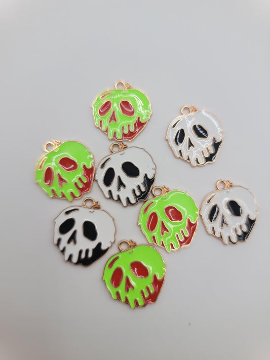 Poison Apple Skull Charms – Dripping Enamel Pendants,alloy metal gold colored