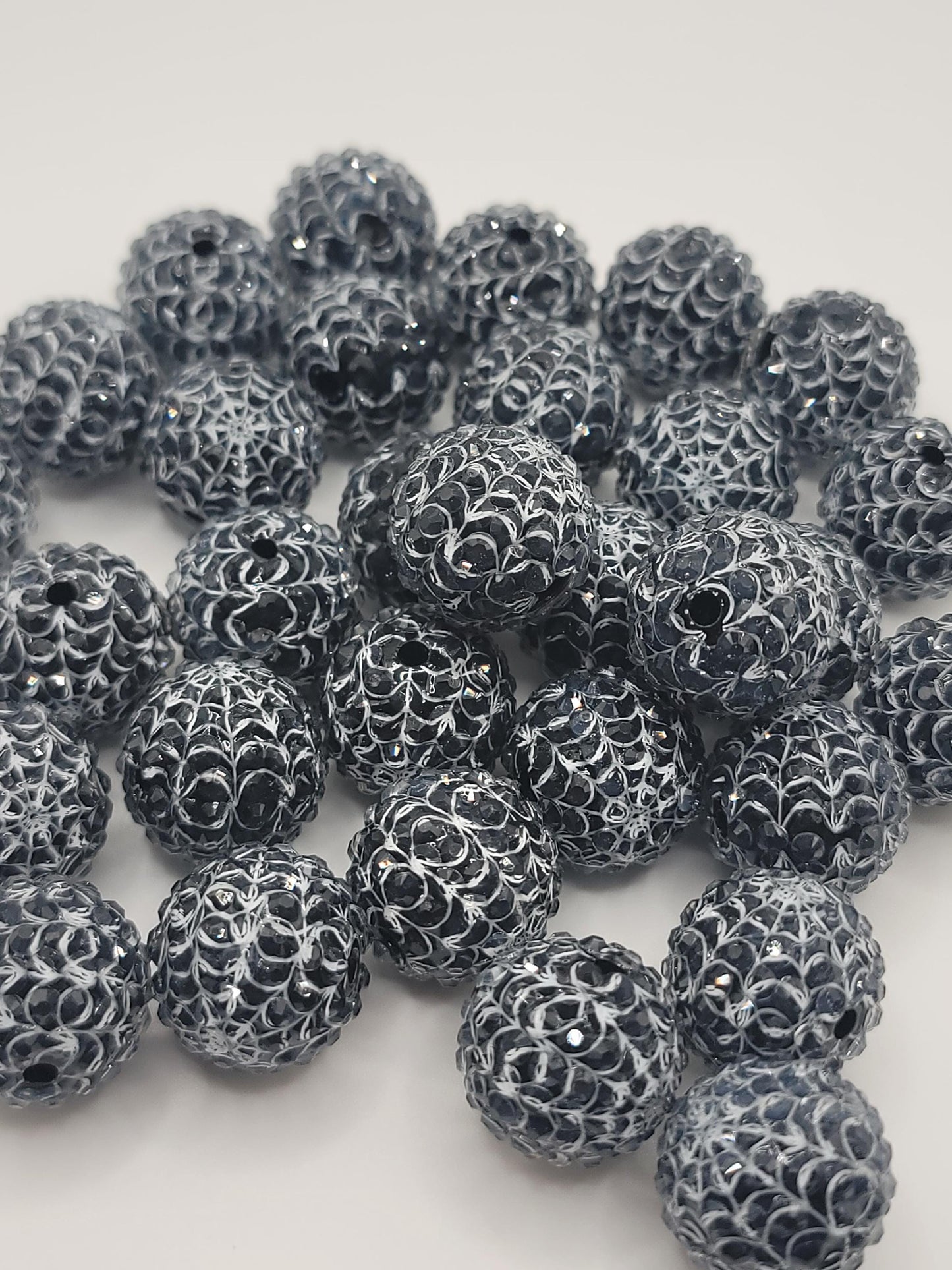 Black and white Spiderweb Rhinestone Beads 20MM