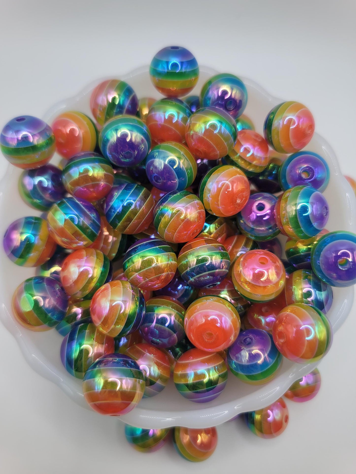 16 MM Rainbow stripe bubblegum  beads,uv coating