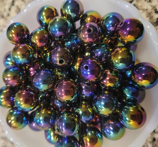 16 MM Black AB iridescent beads, 10 piece