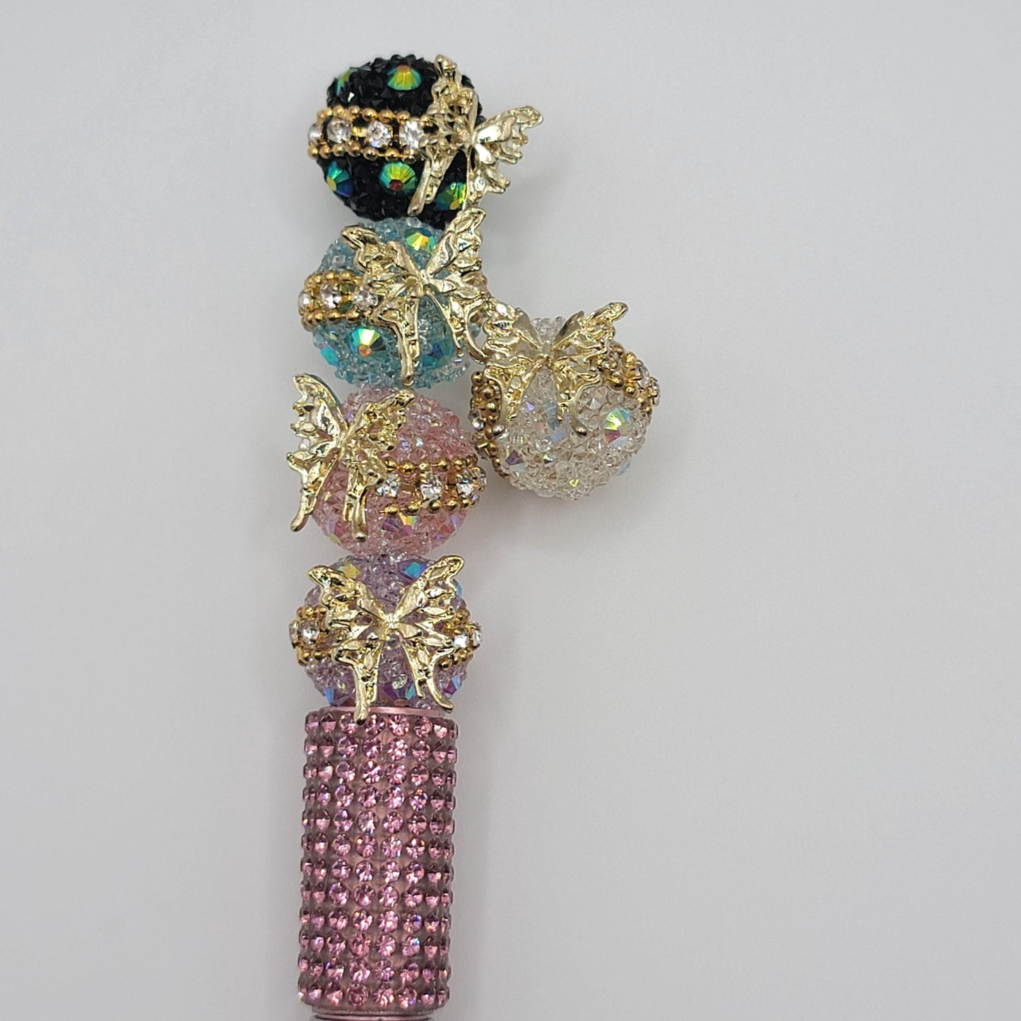 Fancy sugar beads with rhinestones and metal butterfly 19MM, 1 of each color