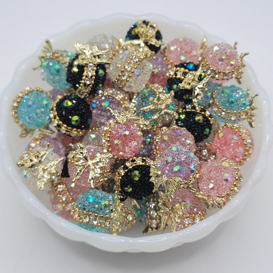 Fancy sugar beads with rhinestones and metal butterfly 19MM, 1 of each color
