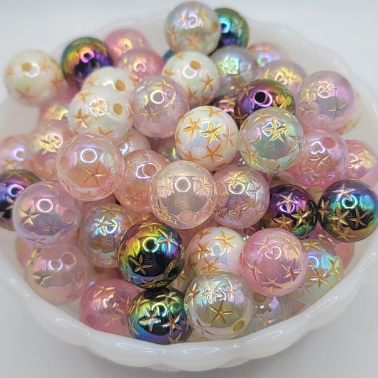 16mm engraved star uv beads mixed colors,10pcs
