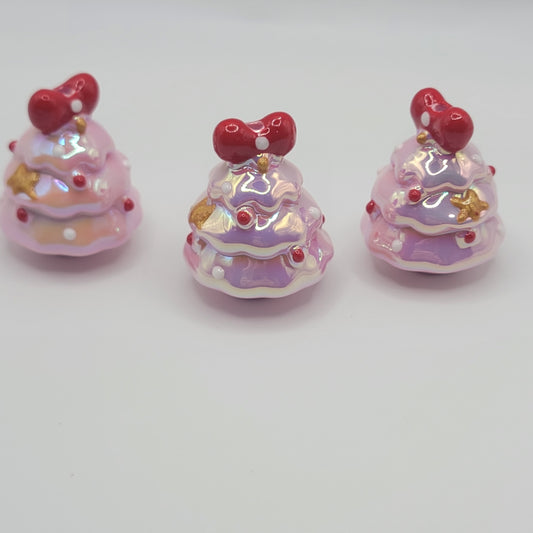 Pink Christmas Tree focal bead,acrylic 3 pack