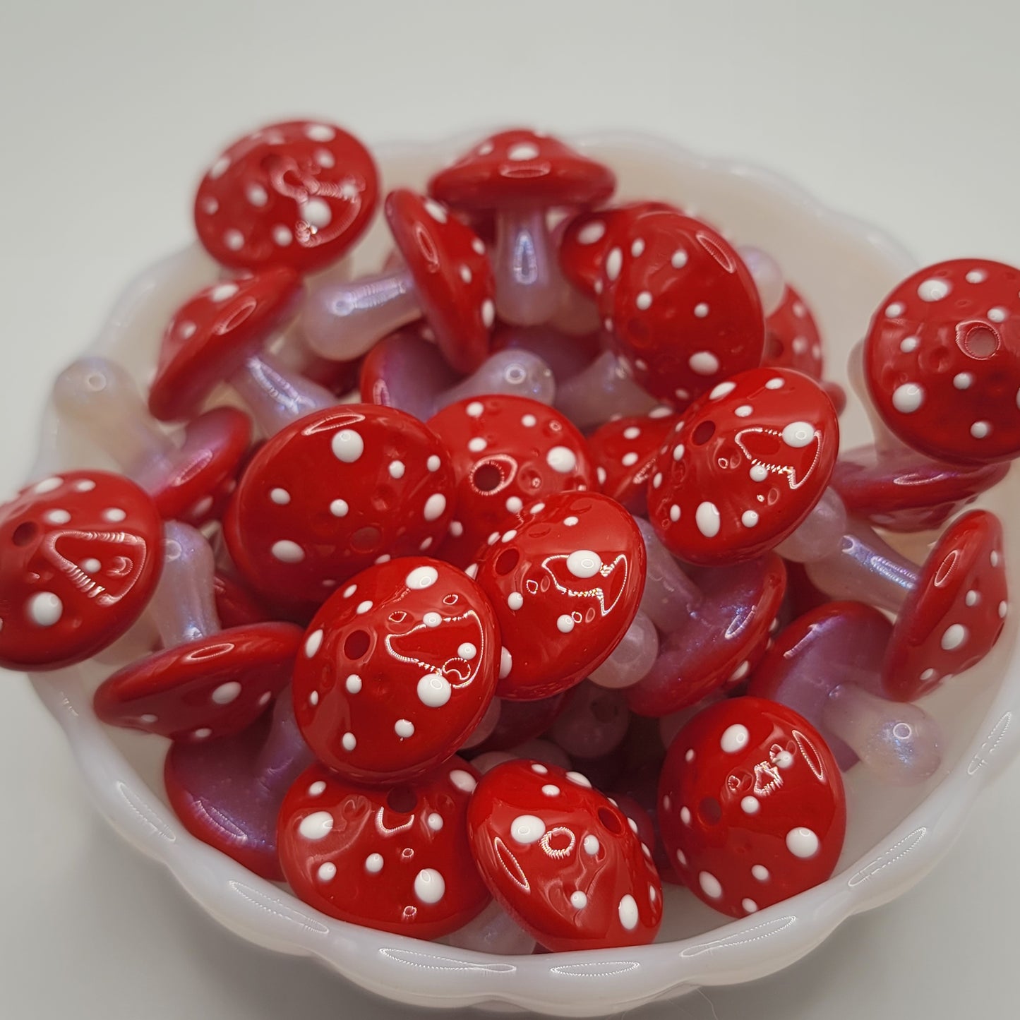 Red and white mushroom beads 22.5MM 5 pack