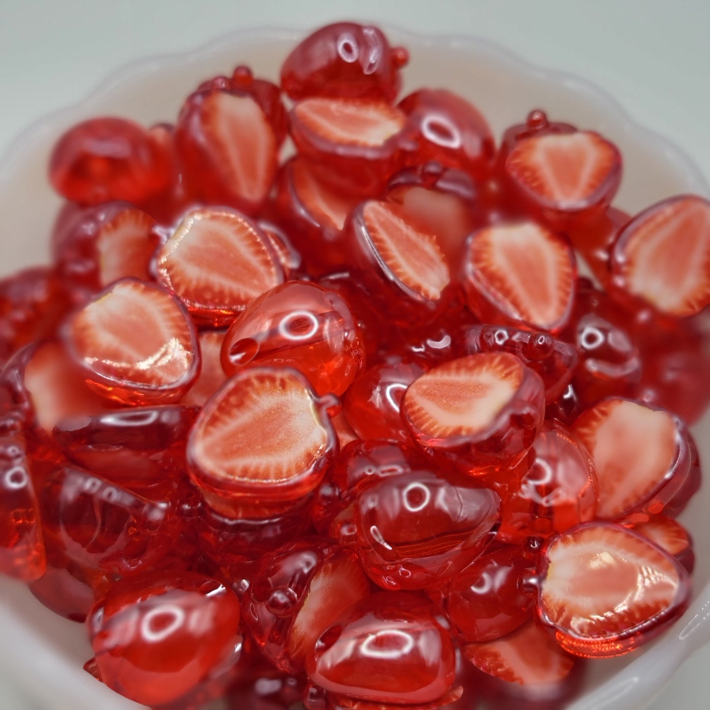 Resin strawberry bead,realistic;10 piece