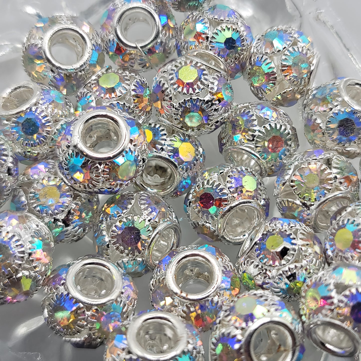 Rhinestone rondelle beads x4, rosegold, gold, silver, gunmetal