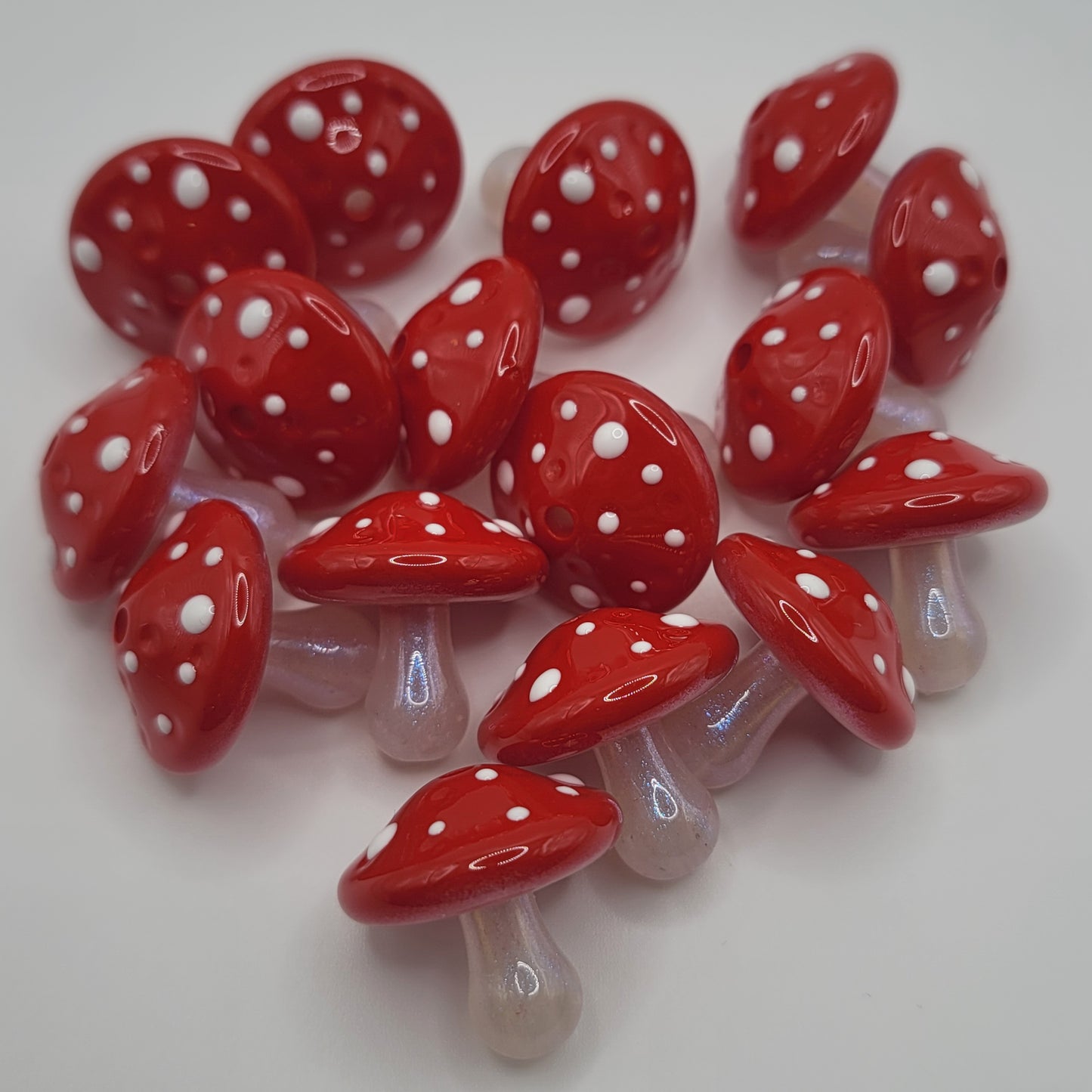 Red and white mushroom beads 22.5MM 5 pack