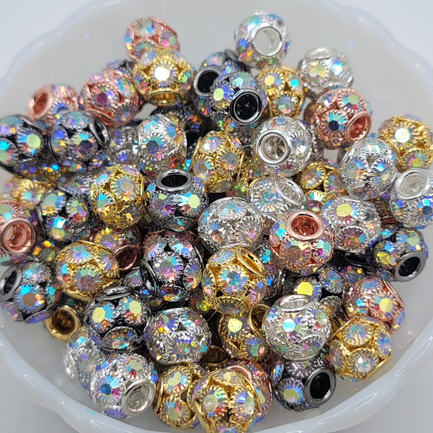 Rhinestone rondelle beads x4, rosegold, gold, silver, gunmetal