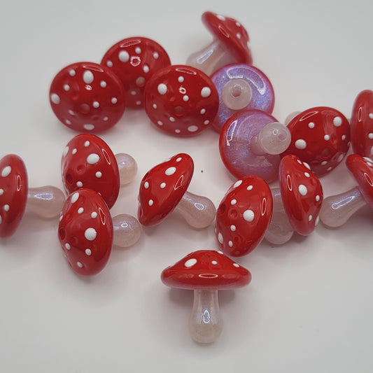 Red and white mushroom beads 22.5MM 5 pack