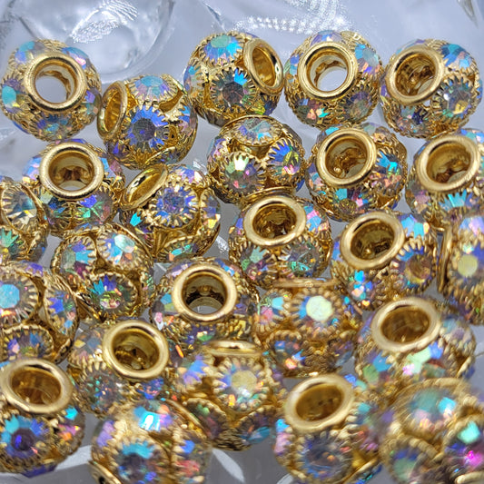 Rhinestone rondelle beads x4, rosegold, gold, silver, gunmetal