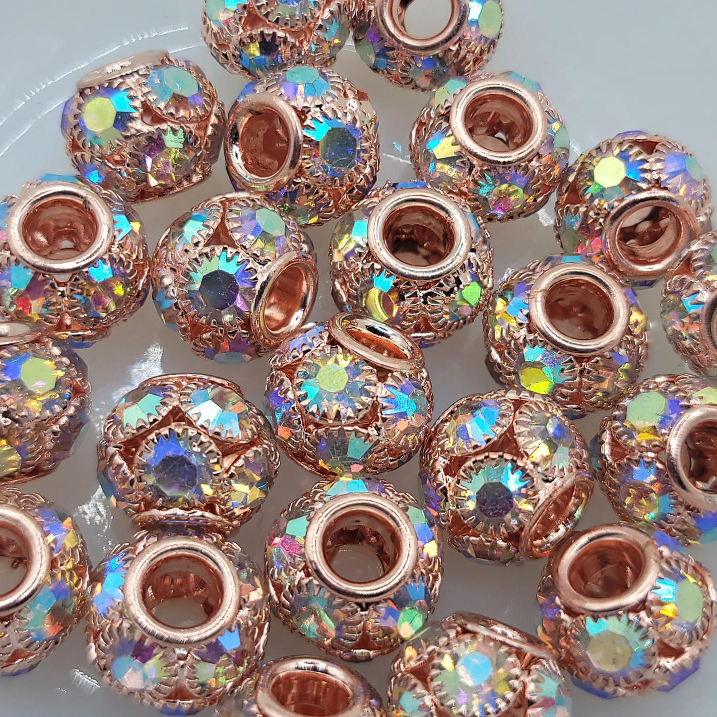 Rhinestone rondelle beads x4, rosegold, gold, silver, gunmetal