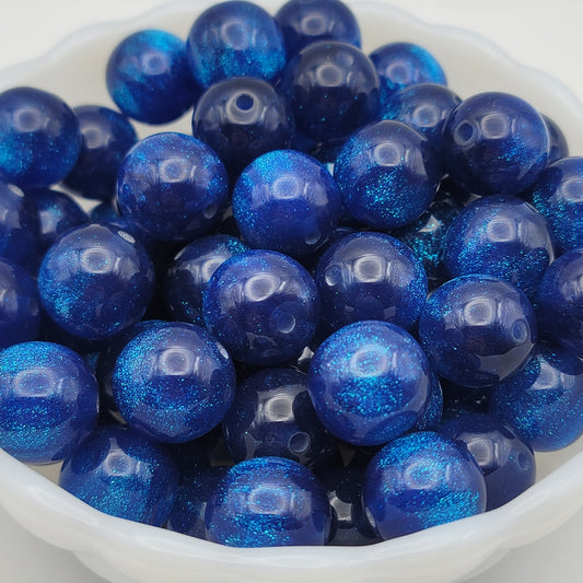 16mm Blue resin cateye beads with glitter