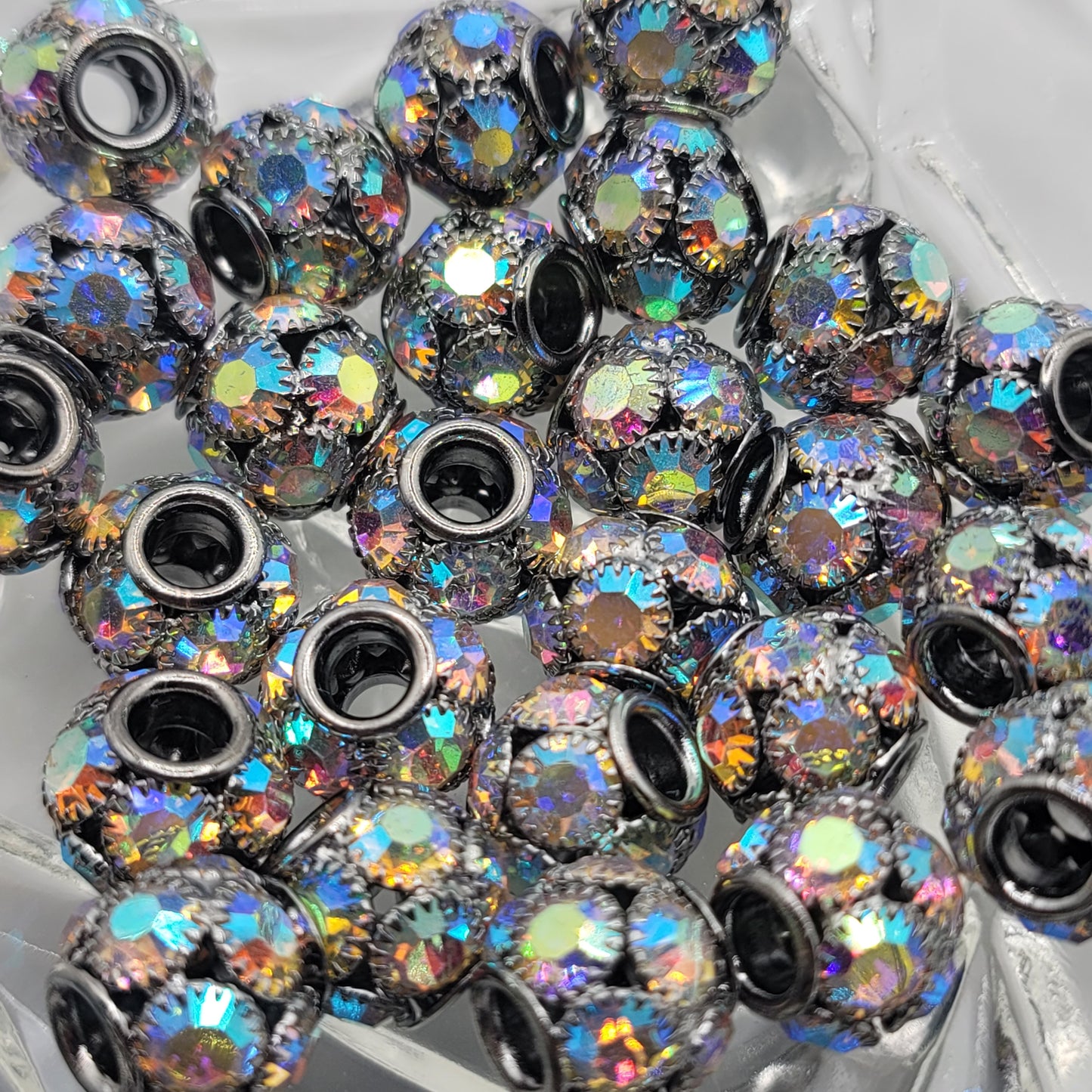 Rhinestone rondelle beads x4, rosegold, gold, silver, gunmetal