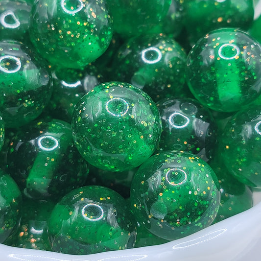 16mm Green resin glitter bead, 10pc