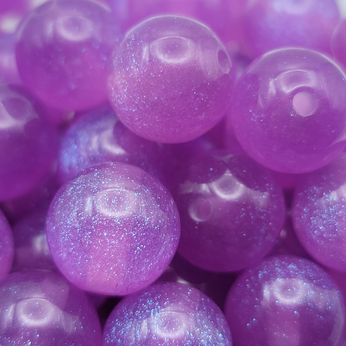 Purple resin glitter beads,  16mm