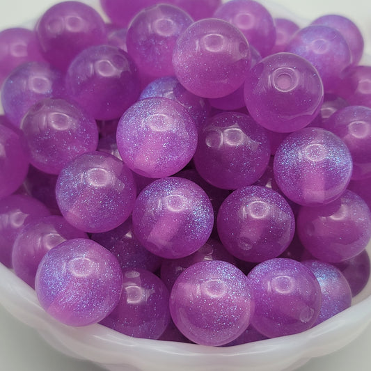 Purple resin glitter beads,  16mm