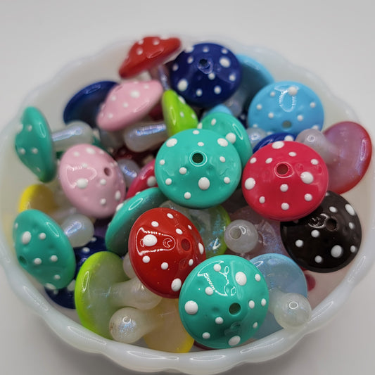 Multicolor mushroom beads 22.5MM 5 pack