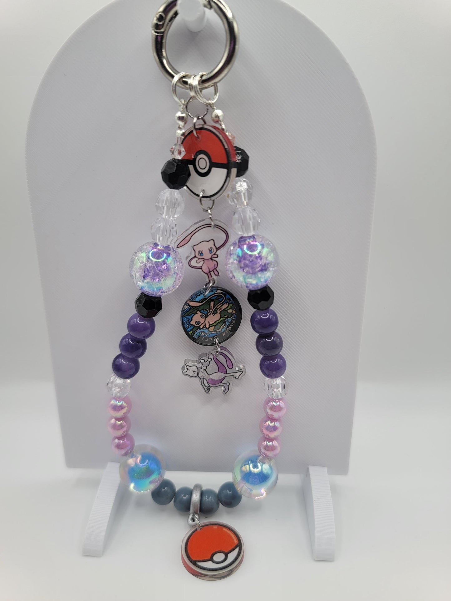 Mew/Mewto Beaded Purse Charm | Poké ball & Character Charms | Kawaii Keychain Accessory