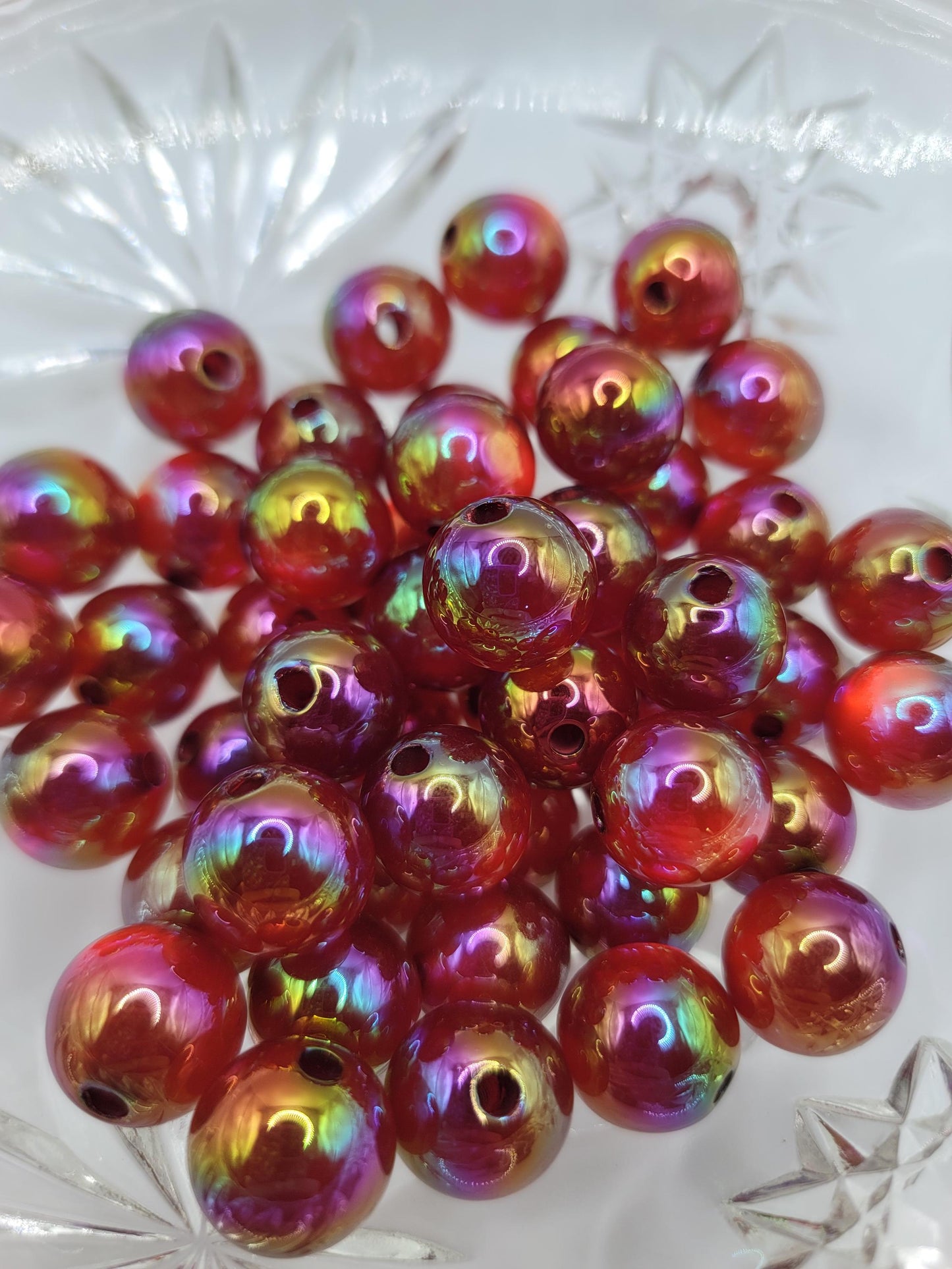 15MM Red wine colored beads, uv iridescent coating Acrylic