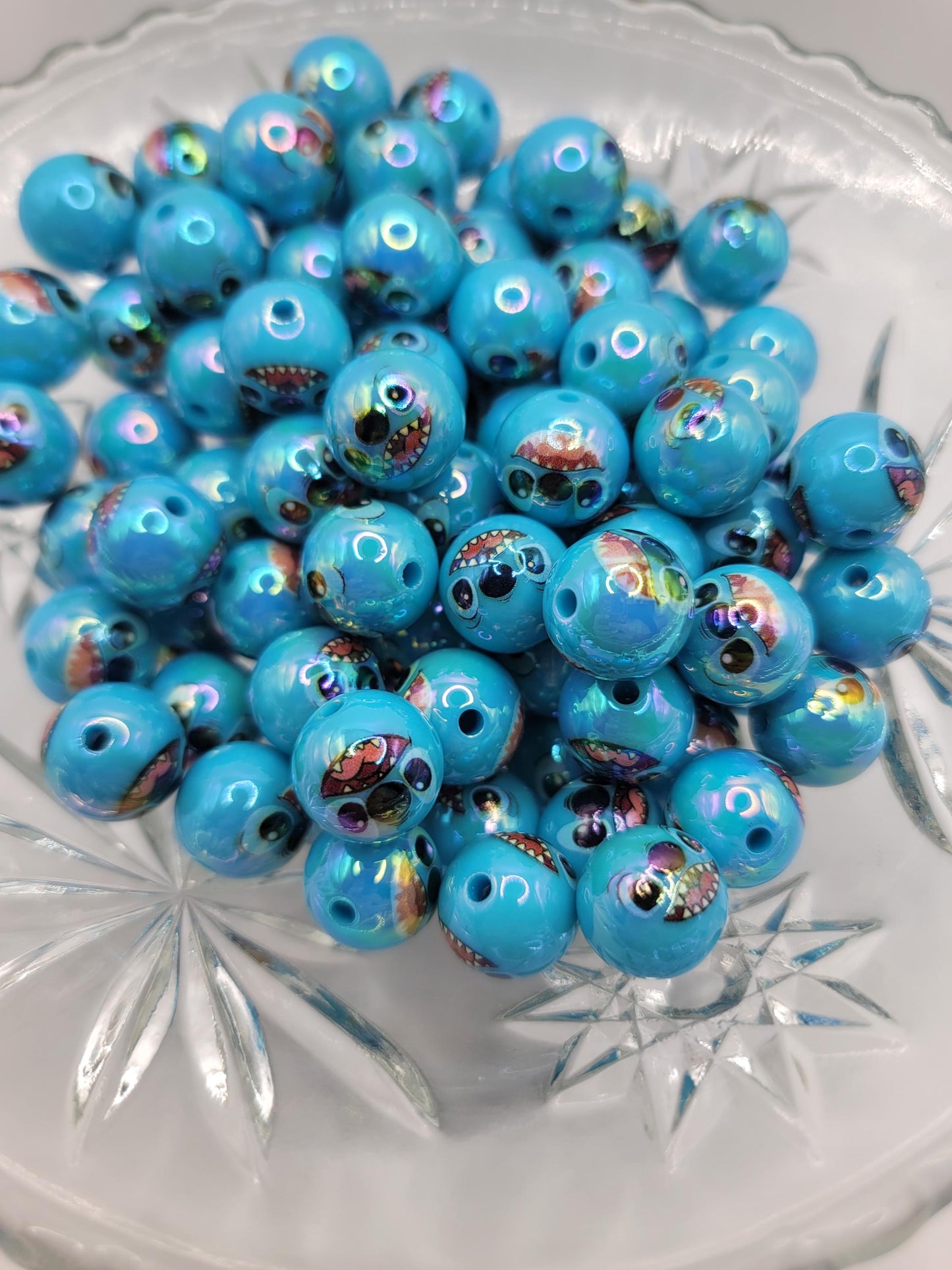 Blue Alien bubblegum Bead| UV coating| 5 piece