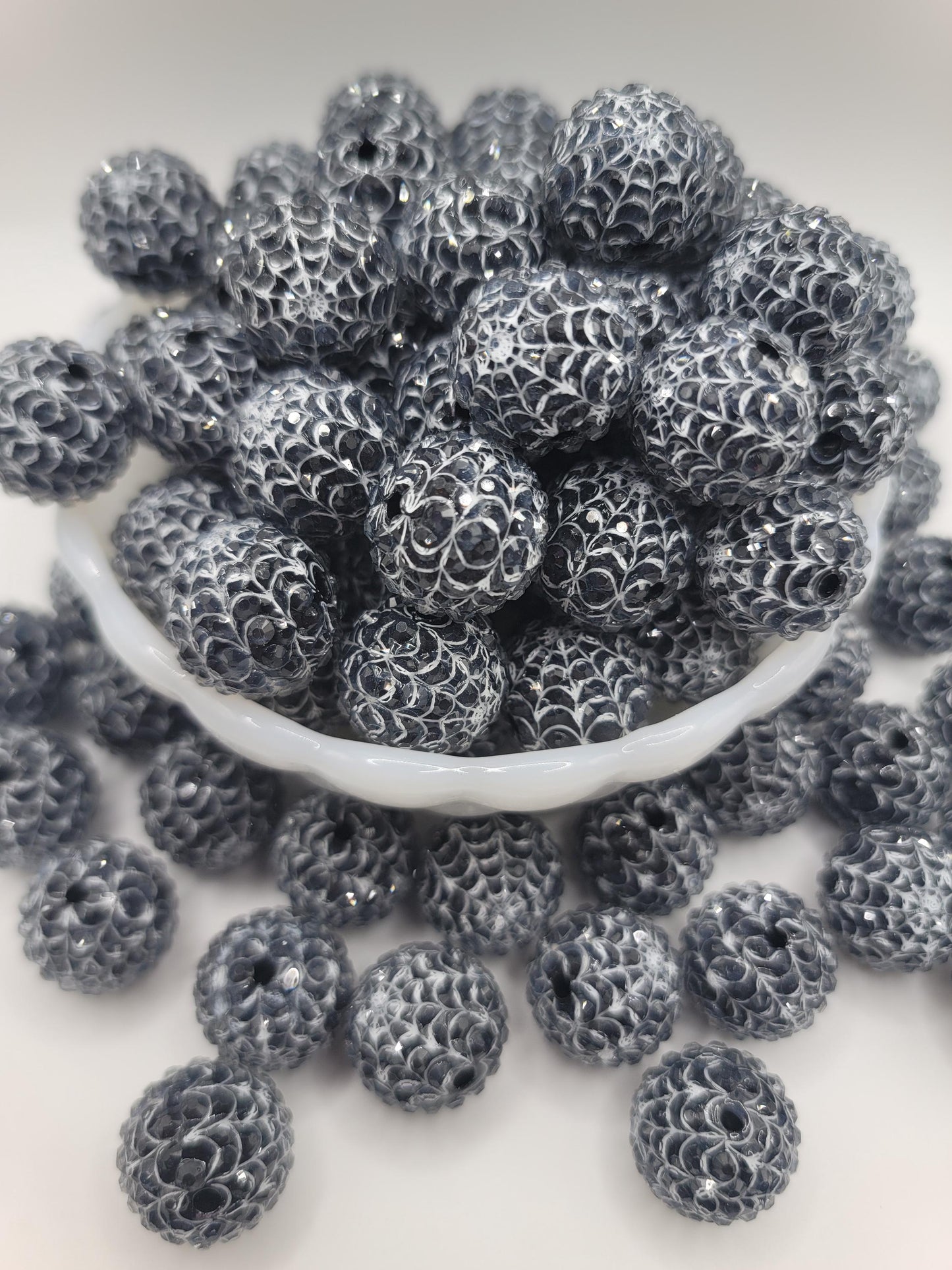 Black and white Spiderweb Rhinestone Beads 20MM