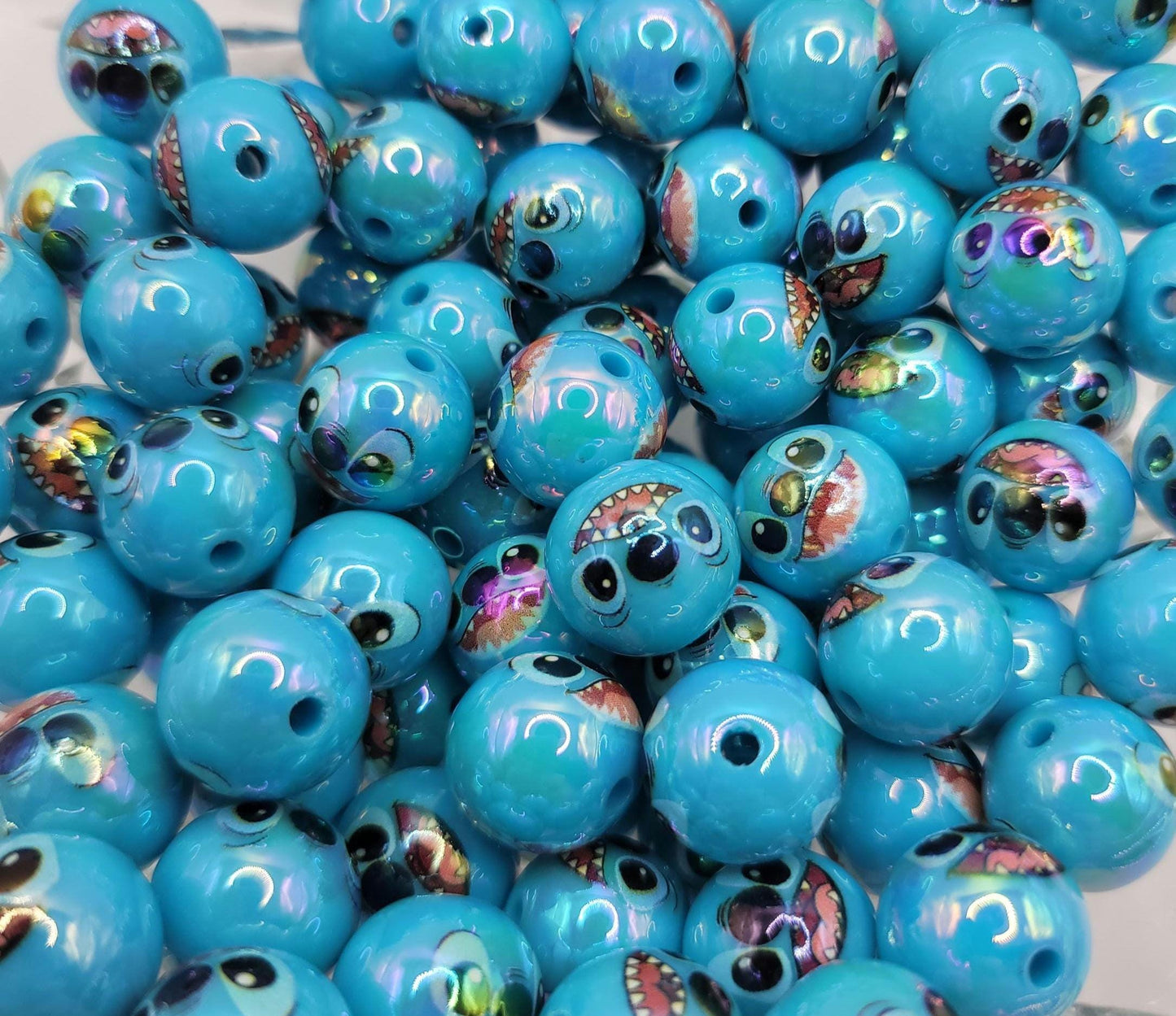 Blue Alien bubblegum Bead| UV coating| 5 piece