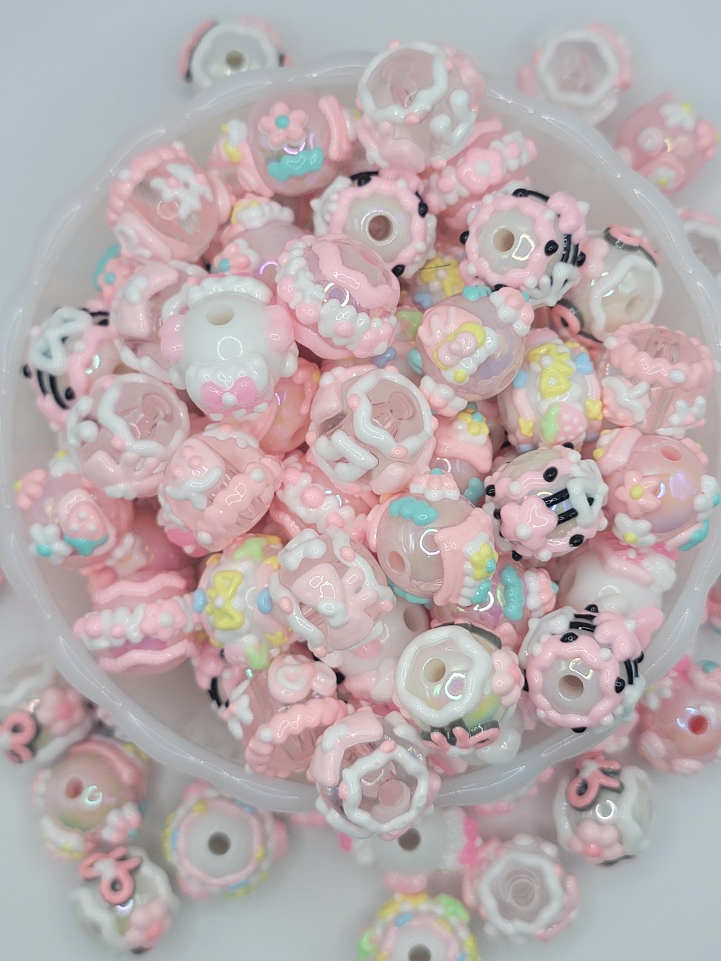 16mm Hand painted beads, pink mixed pcs.