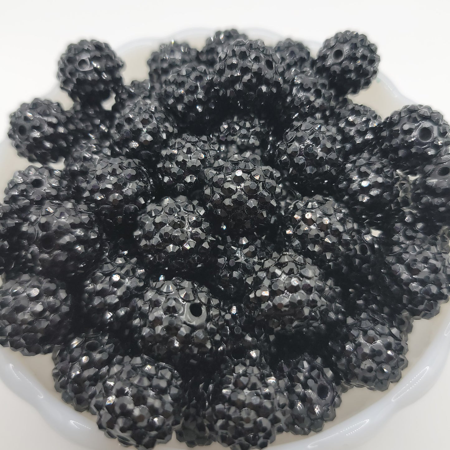 16mm Black acrylic rhinestone beads, 10pc
