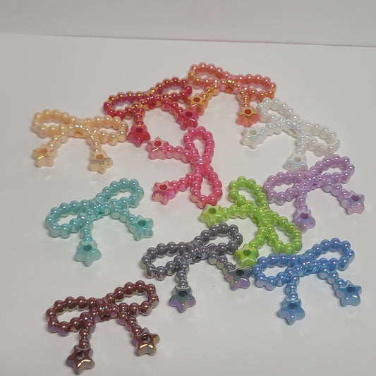 Acrylic bow beads with charm holes, iridescent mix of colors