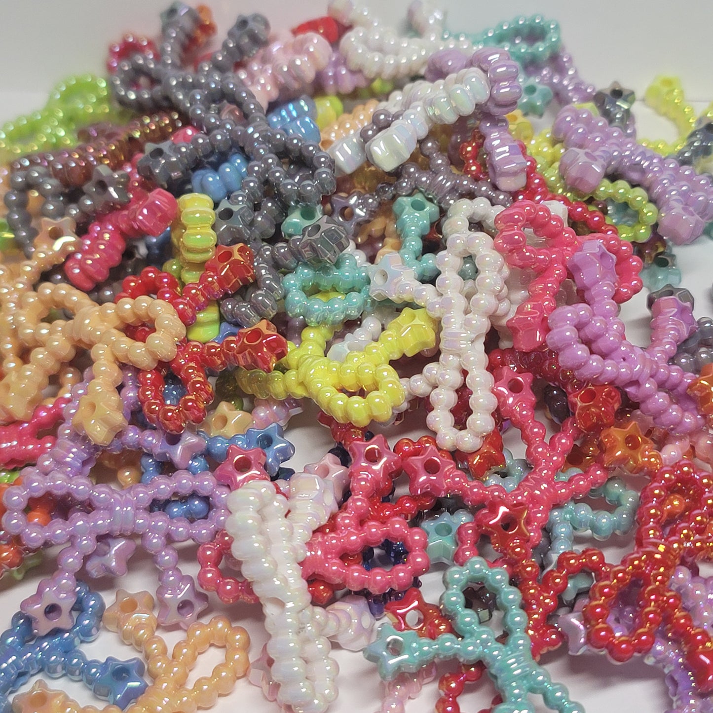 Acrylic bow beads with charm holes, iridescent mix of colors