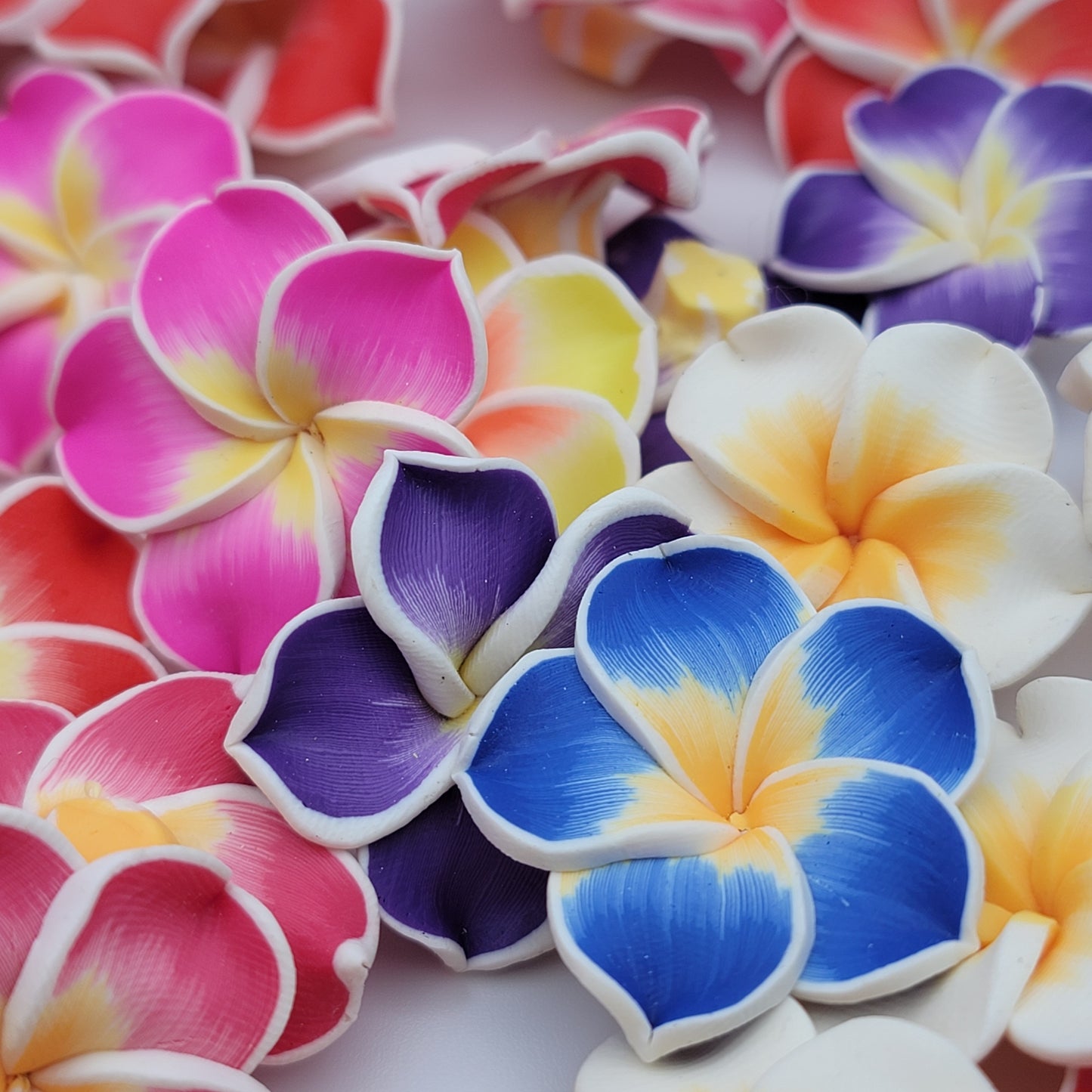 Plumeria soft clay beads,10 mixed colors
